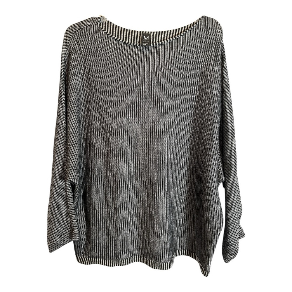 M x Matthildur Women's Icelandic Black and Grey Striped Sweater Size L/XL